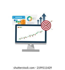 vector illustration long term investment, time investing, success takes time, growth profit, financial innvesting, candle stick graph, goal investment