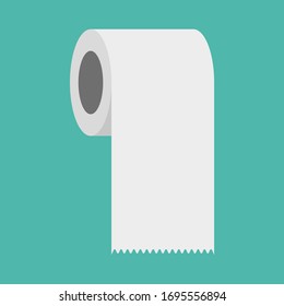 Vector illustration of long toilet paper isolated on blue green background. Flat design icon of toilet paper. Simple vector symbol of wc paper roll.