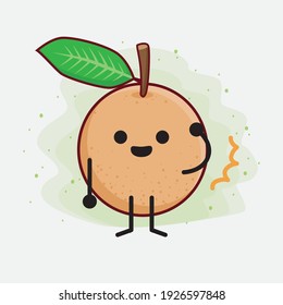 Vector Illustration of Longan Fruit Character with cute face, simple hands and leg line art on Isolated Background. Flat cartoon doodle style.