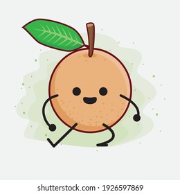 Vector Illustration of Longan Fruit Character with cute face, simple hands and leg line art on Isolated Background. Flat cartoon doodle style.