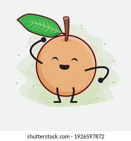 Ilustración vectorial del personaje de la fruta de Longan con cara linda, manos simples y líneas de piernas en fondo aislado. Estilo de dibujo animado plano.