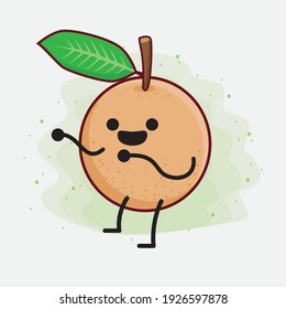 Vector Illustration of Longan Fruit Character with cute face, simple hands and leg line art on Isolated Background. Flat cartoon doodle style.