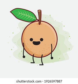 Ilustración vectorial del personaje de la fruta de Longan con cara linda, manos simples y líneas de piernas en fondo aislado. Estilo de dibujo animado plano.