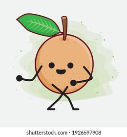 Vector Illustration of Longan Fruit Character with cute face, simple hands and leg line art on Isolated Background. Flat cartoon doodle style.