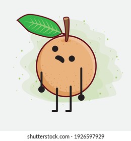Vector Illustration of Longan Fruit Character with cute face, simple hands and leg line art on Isolated Background. Flat cartoon doodle style.