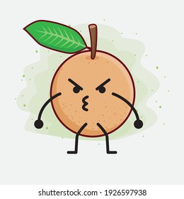 Ilustración vectorial del personaje de la fruta de Longan con cara linda, manos simples y líneas de piernas en fondo aislado. Estilo de dibujo animado plano.