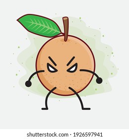 Vector Illustration of Longan Fruit Character with cute face, simple hands and leg line art on Isolated Background. Flat cartoon doodle style.