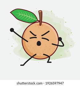 Vector Illustration of Longan Fruit Character with cute face, simple hands and leg line art on Isolated Background. Flat cartoon doodle style.