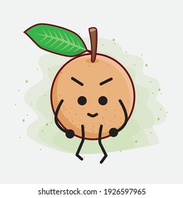 Ilustración vectorial del personaje de la fruta de Longan con cara linda, manos simples y líneas de piernas en fondo aislado. Estilo de dibujo animado plano.