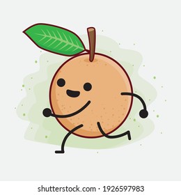 Vector Illustration of Longan Fruit Character with cute face, simple hands and leg line art on Isolated Background. Flat cartoon doodle style.