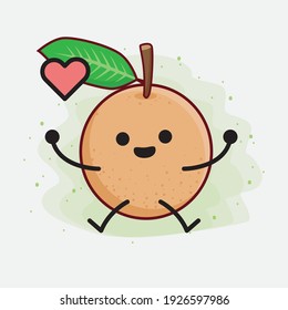 Vector Illustration of Longan Fruit Character with cute face, simple hands and leg line art on Isolated Background. Flat cartoon doodle style.