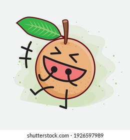 Vector Illustration of Longan Fruit Character with cute face, simple hands and leg line art on Isolated Background. Flat cartoon doodle style.