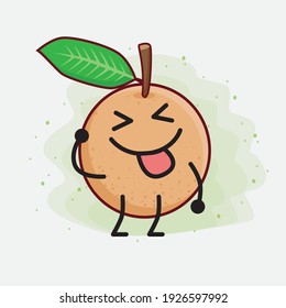 Vector Illustration of Longan Fruit Character with cute face, simple hands and leg line art on Isolated Background. Flat cartoon doodle style.