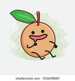 Ilustración vectorial del personaje de la fruta de Longan con cara linda, manos simples y líneas de piernas en fondo aislado. Estilo de dibujo animado plano.