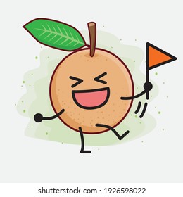 Vector Illustration of Longan Fruit Character with cute face, simple hands and leg line art on Isolated Background. Flat cartoon doodle style.