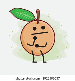 Vektorgrafik des longanischen Fruchtzeichens mit süßem Gesicht, einfachen Händen und Beinlinien auf isoliertem Hintergrund. Flacher Cartoon-Doodle-Stil.