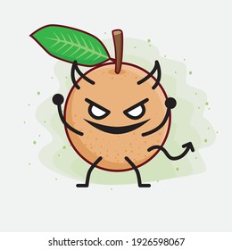 Ilustración vectorial del personaje de la fruta de Longan con cara linda, manos simples y líneas de piernas en fondo aislado. Estilo de dibujo animado plano.