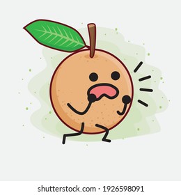 Ilustración vectorial del personaje de la fruta de Longan con cara linda, manos simples y líneas de piernas en fondo aislado. Estilo de dibujo animado plano.