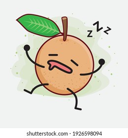 Vector Illustration of Longan Fruit Character with cute face, simple hands and leg line art on Isolated Background. Flat cartoon doodle style.