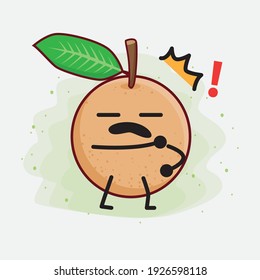Vector Illustration of Longan Fruit Character with cute face, simple hands and leg line art on Isolated Background. Flat cartoon doodle style.