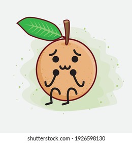 Vector Illustration of Longan Fruit Character with cute face, simple hands and leg line art on Isolated Background. Flat cartoon doodle style.