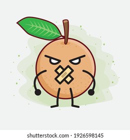 Vector Illustration of Longan Fruit Character with cute face, simple hands and leg line art on Isolated Background. Flat cartoon doodle style.