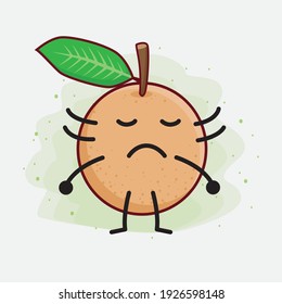 Vector Illustration of Longan Fruit Character with cute face, simple hands and leg line art on Isolated Background. Flat cartoon doodle style.