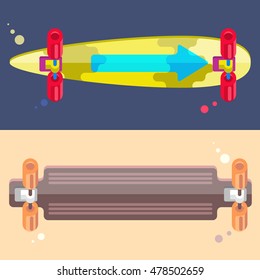 Vector Illustration of Longboards. Colorful Illustration of Flat Longboards. Flat Isolated Longboards.