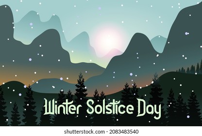 Vector illustration of The longest night in the year. Winter solstice day in December the 21. 