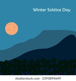 Vector illustration of The longest night in the year. Winter solstice day in December the 21. Greeting card design template.