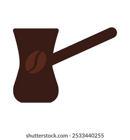 Vector illustration of a long-handled pot in solid cartoon style. Turkish coffee. Coffee-themed event, a cafe menu element, a coffee shop advertisement, a coffee-related blog post. Barista equipment