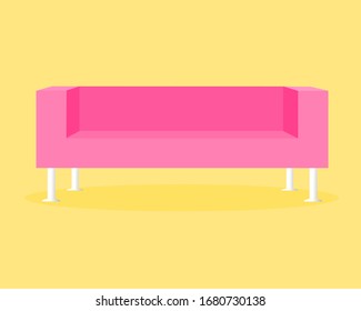 Vector illustration of long-legged pink sofa on an orange background.
