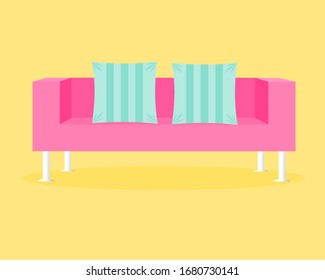 Vector illustration of long-legged pink sofa On an orange background.