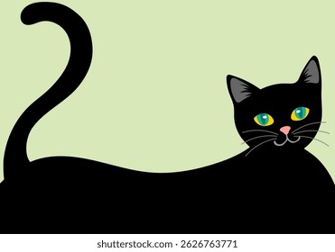 Vector illustration of a long-tailed black cat background frame