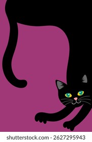Vector illustration of a long-tailed black cat background frame