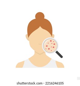 Vector illustration of look at pimples with a magnifying glass icon sign and symbol. colored woman icons for website design .Simple design on white background.