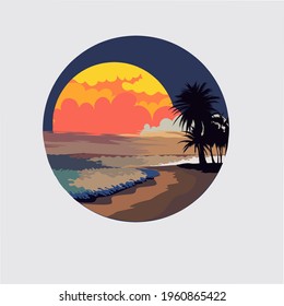 vector illustration of looking at a beach in the afternoon