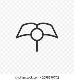 ilustración vectorial de la búsqueda en el icono del libro en color oscuro y fondo transparente (png).