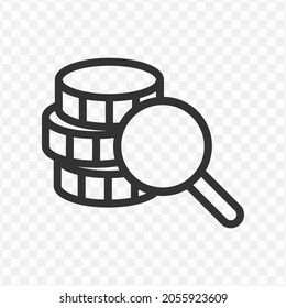 Vektorgrafik der Suche nach Münzen Symbol in dunkler Farbe und transparentem Hintergrund (png).