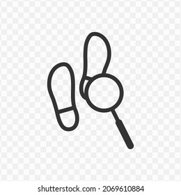 Vector illustration of looking for footprints icon in dark color and transparent background(png).