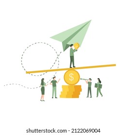 Vektorgrafik der Suche nach Ideen zur Abrechnung von Kosten und Einnahmen, Investitionen in Ideen, flaches Design-Konzept für die Bilanz von Website, Flyer und Banner