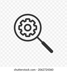 Vector illustration of looking for settings icon in dark color and transparent background(png).