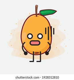 Vector Illustration of Loquat Fruit Character with cute face, simple hands and leg line art on Isolated Background. Flat cartoon doodle style.