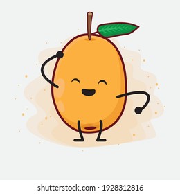 Vector Illustration of Loquat Fruit Character with cute face, simple hands and leg line art on Isolated Background. Flat cartoon doodle style.