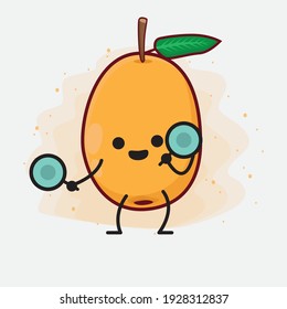 Vector Illustration of Loquat Fruit Character with cute face, simple hands and leg line art on Isolated Background. Flat cartoon doodle style.