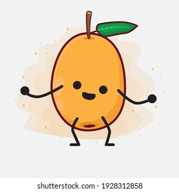 Vector Illustration of Loquat Fruit Character with cute face, simple hands and leg line art on Isolated Background. Flat cartoon doodle style.