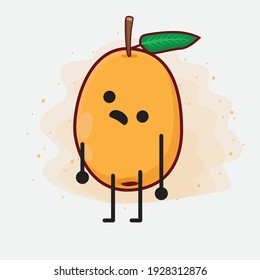 Vector Illustration of Loquat Fruit Character with cute face, simple hands and leg line art on Isolated Background. Flat cartoon doodle style.