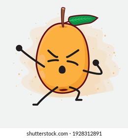 Vector Illustration of Loquat Fruit Character with cute face, simple hands and leg line art on Isolated Background. Flat cartoon doodle style.