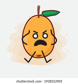 Vector Illustration of Loquat Fruit Character with cute face, simple hands and leg line art on Isolated Background. Flat cartoon doodle style.