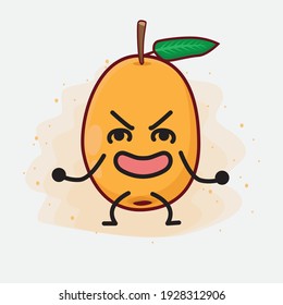 Vector Illustration of Loquat Fruit Character with cute face, simple hands and leg line art on Isolated Background. Flat cartoon doodle style.